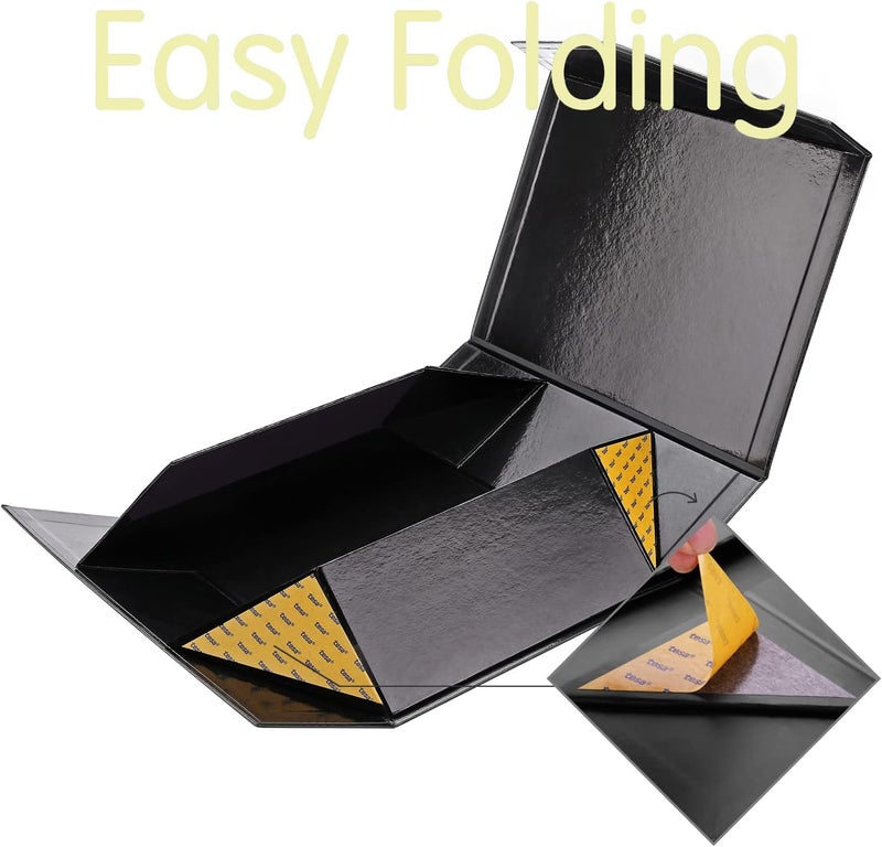 JINGUAN Large Black Collapsible Gift Boxes with Magnetic Closure Lids 13.5x9x4.1 Inches, Groomsmen Proposal Boxes, Rectangle Present Boxes (Glossy Black, 6 Pack) - Image 5